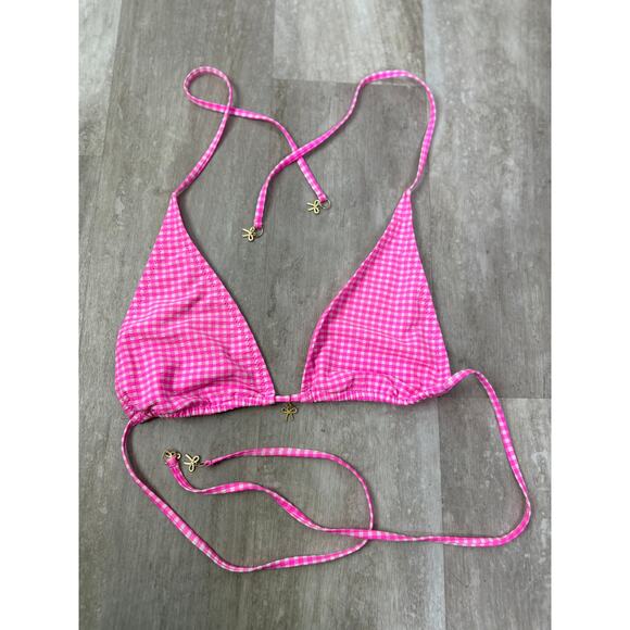 Kulani Kinis Classic Tie Halter Bikini Top Pink Diva Gingham Plaid Size 2XL - Picture 3 of 5